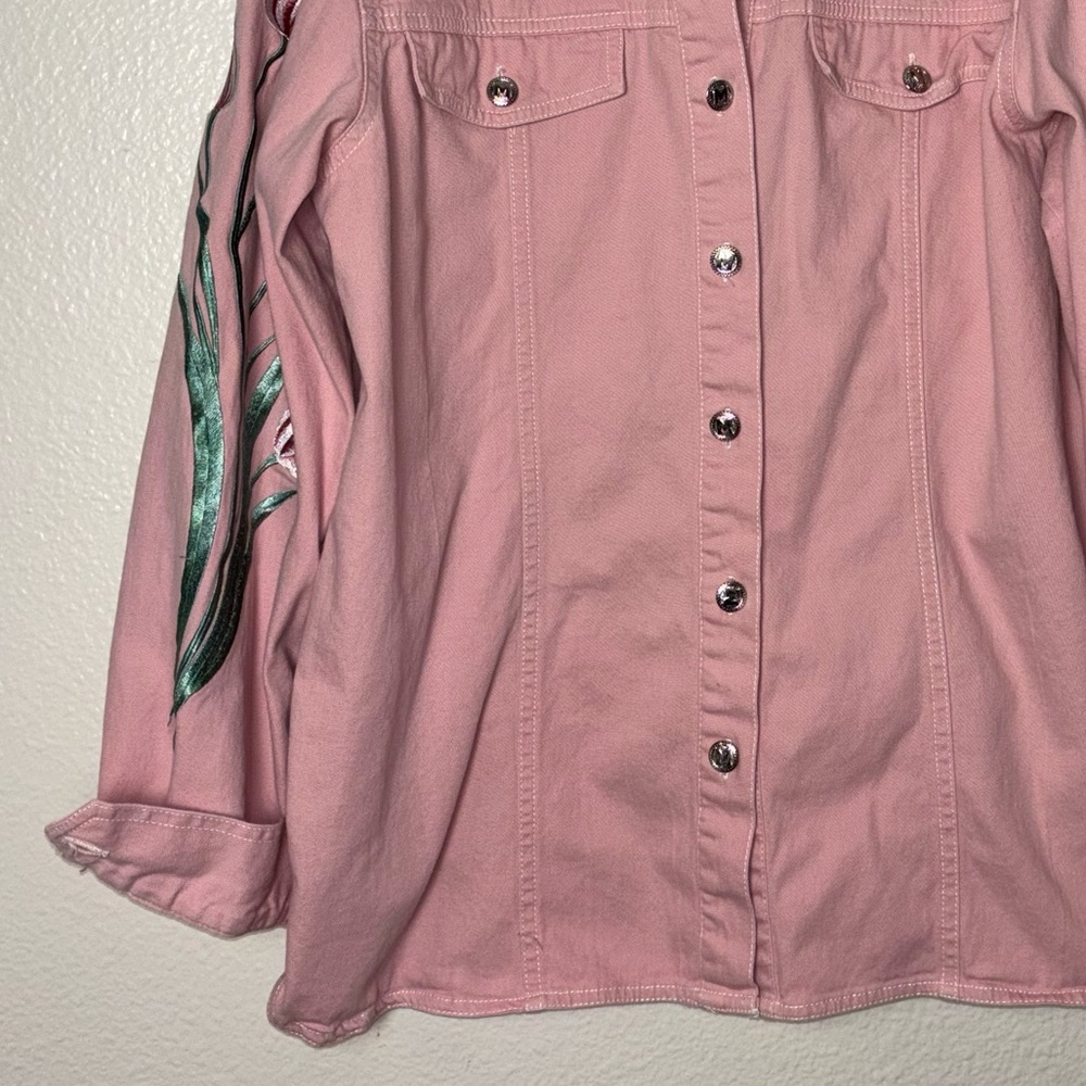 Bob Mackie Wearable Art Pink Denim jacket w/Tulips Vintage Women's size medium - Picture 6 of 16